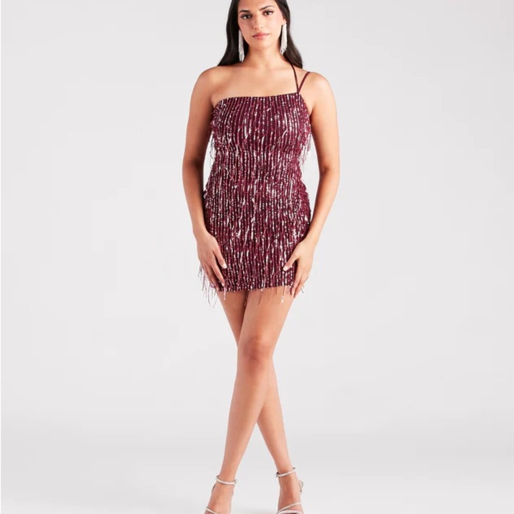 Windsor One Shoulder Burgundy Sequin Dress